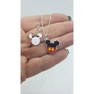 Disney Mickey Mouse & Minnie Mouse Necklace Silverplate Made for Each Other